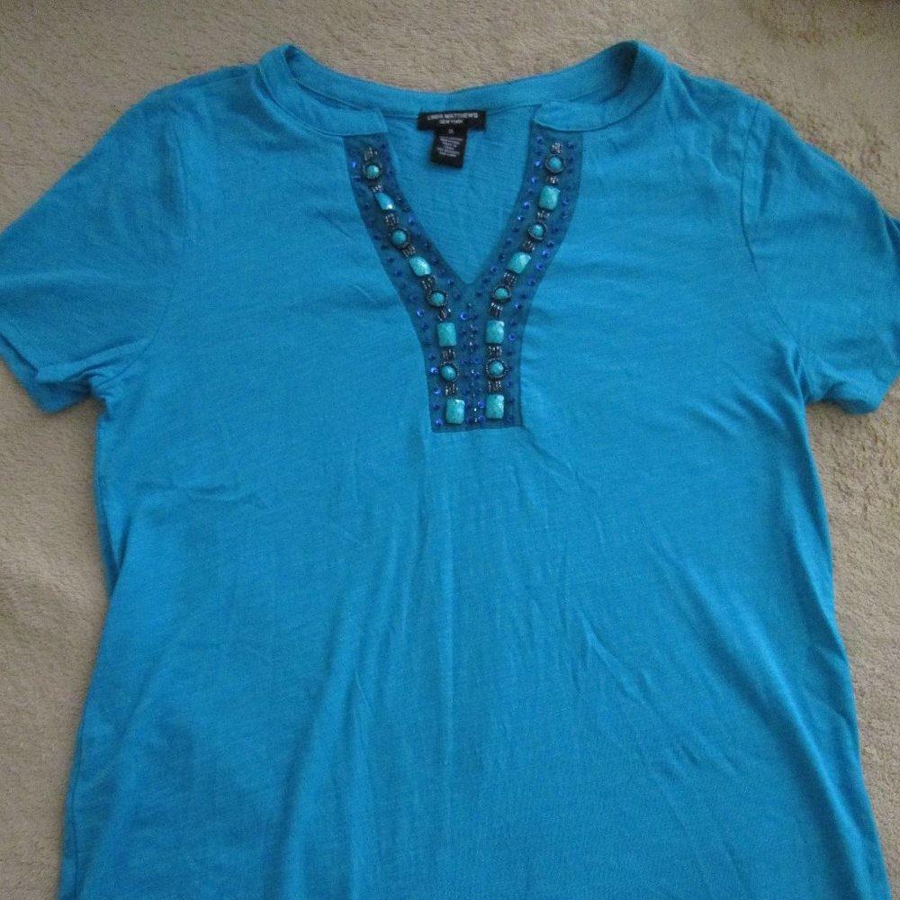 Linda Matthews NWOT Jeweled Women's Blouse Shirt